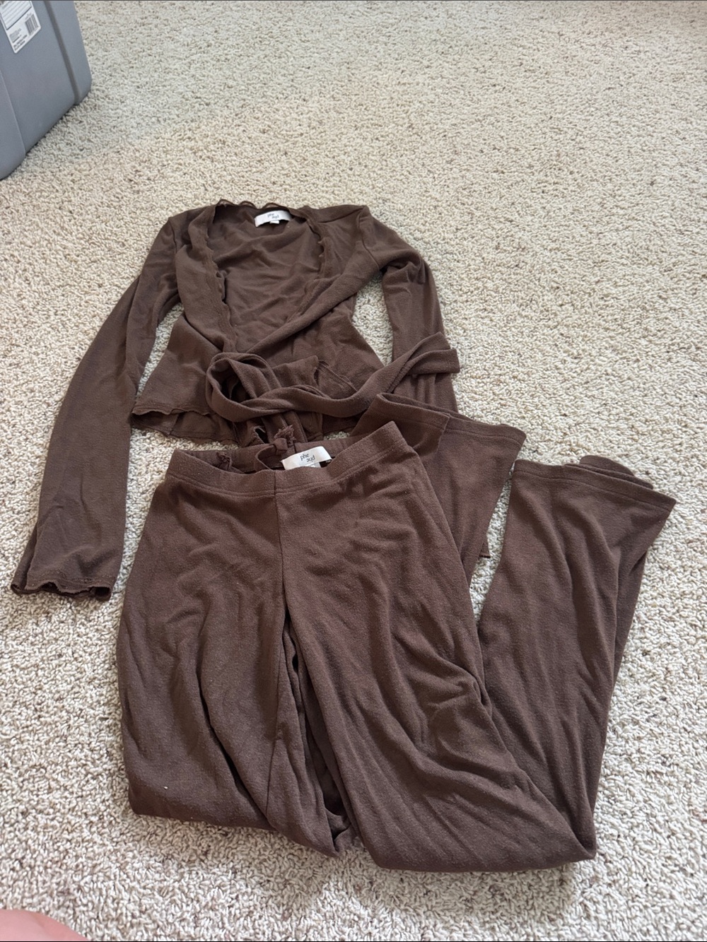 Wrap-Front Ribbed Lounge Set - Beige - Picture 2 of 2